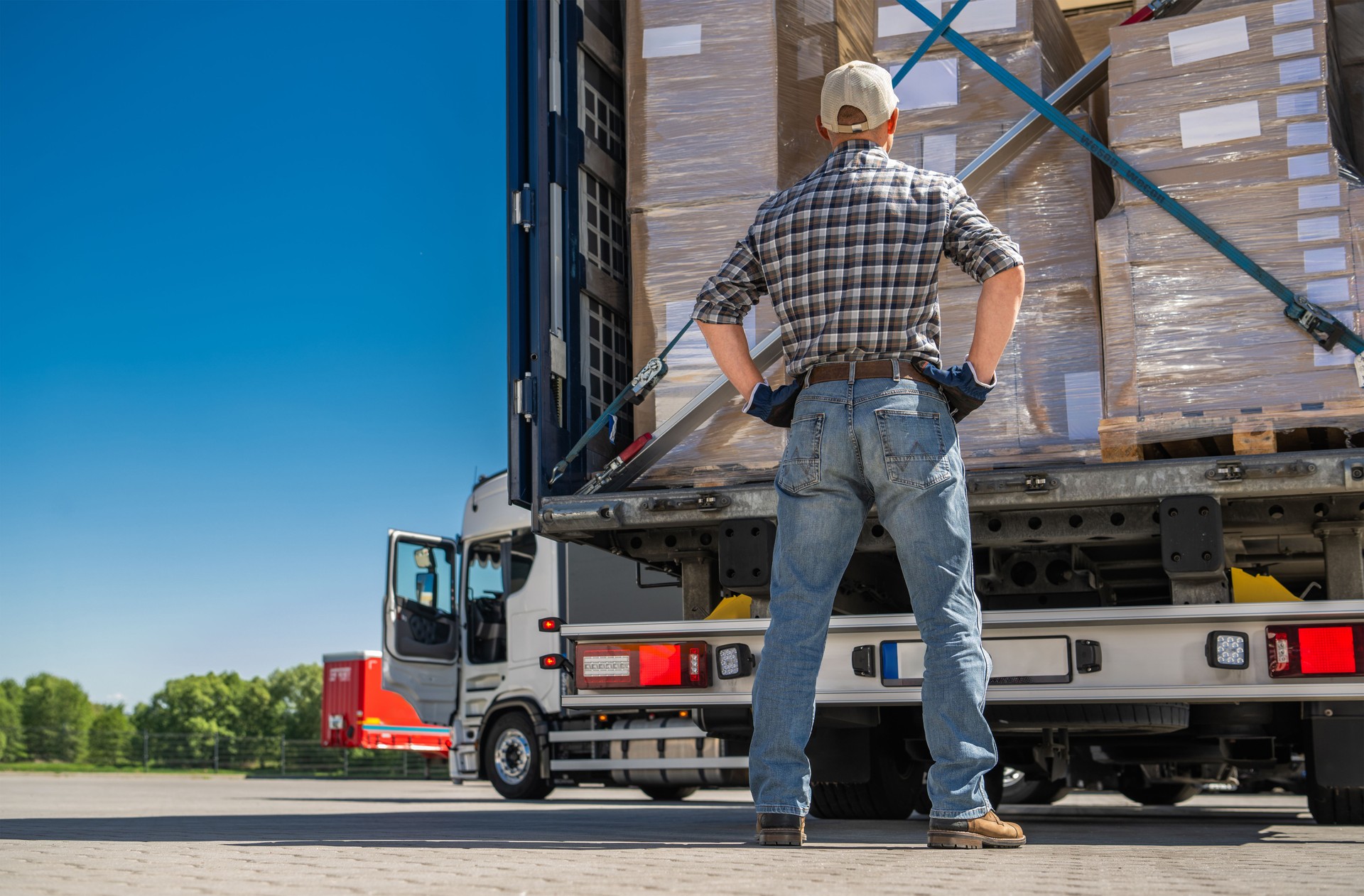 Semi Truck Driver Loading His Trailer